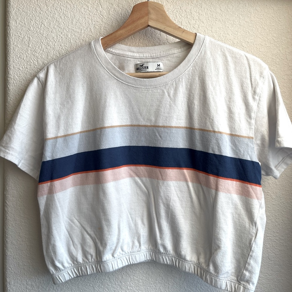 Blue, pink striped crop tee